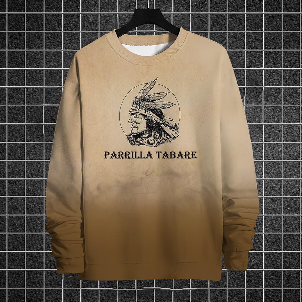 Retro Sweatshirt For Men Hoodies Pullover 3d Print Indian Ethnic Print Long Sleeve T-Shirt Gradient Oversized Men Clothing Tops