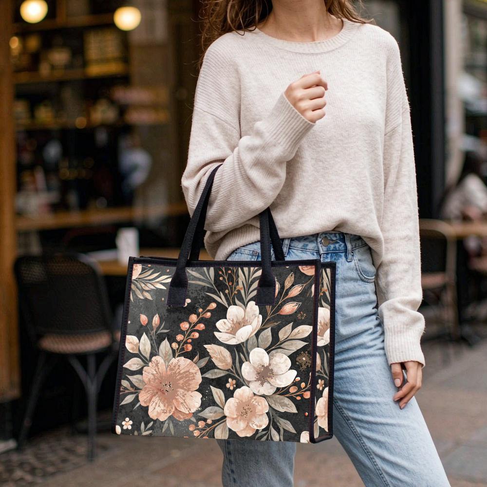 Boho Floral Pattern Large Tote Bag for Daily Use