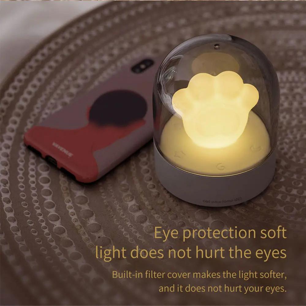 Xiaomi 3life Cat Paw Night Light Музыкальная шкатулка для друга Спальня Мини Милый мультяшный прикроватный светильник USB Перезаряжаемый атмосферный декоративный светильник