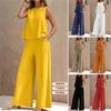 Women's Summer Casual Solid Elegant Two Piece Set O Neck Tank Top Wide Leg Pants 2 Piece Sets Loose Boho Vacation Women Clothing