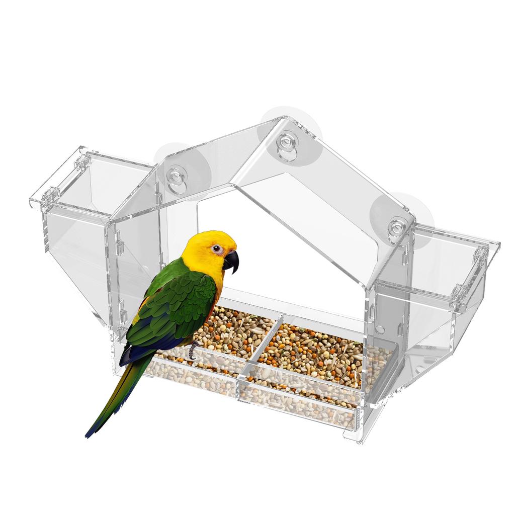 PS Transparent Window Bird Feeder Easy to Observe Clear Bird Feeder with 3 Suction Cup Squirrel Proof for Yard Outdoor