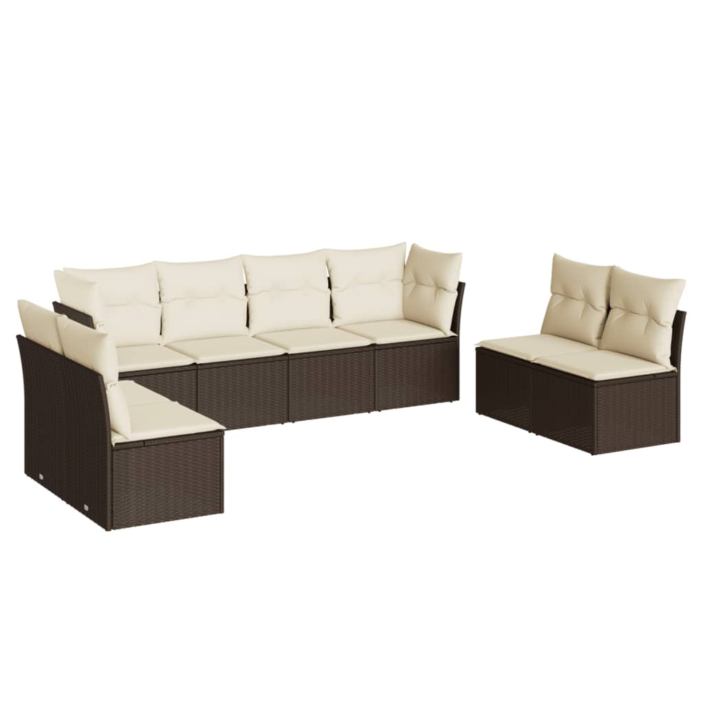 8 Piece Garden Sofa Set with Cushions Brown Poly Rattan