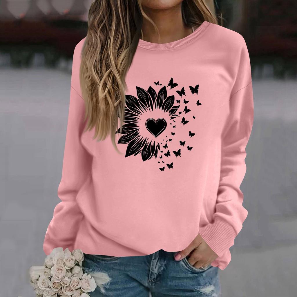 Женская модная повседневная толстовка с длинным рукавом и круглым вырезом с принтом