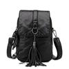 Soft Leather Crossbody Bags for Women High Quality Solid Color Tassel Shoulder Bag Retro Cell Phone Purse Handbags