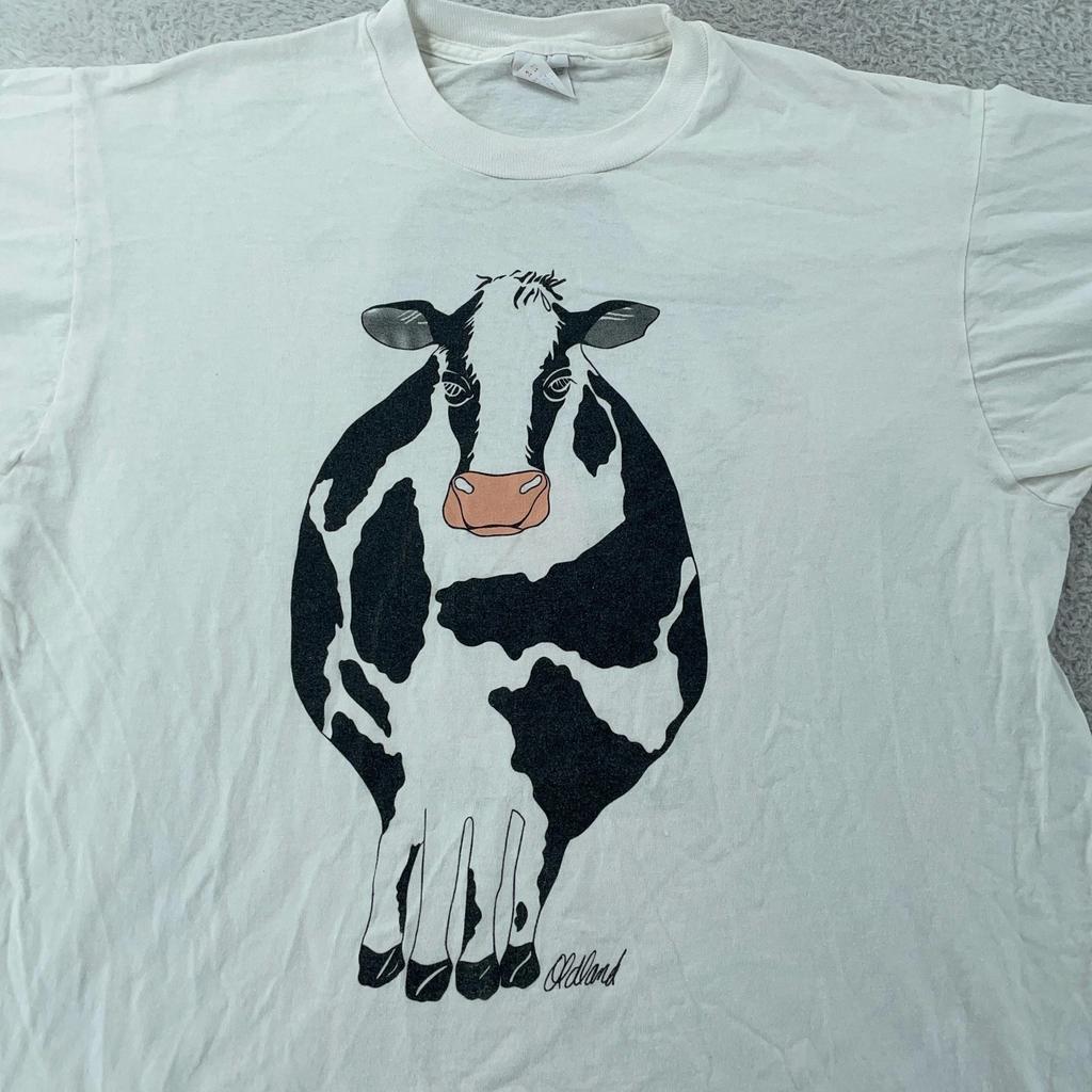 Винтажная двусторонняя мужская футболка с коровами, размер L/XL, футболка с изображением животных с фермы Oldland, 90-е