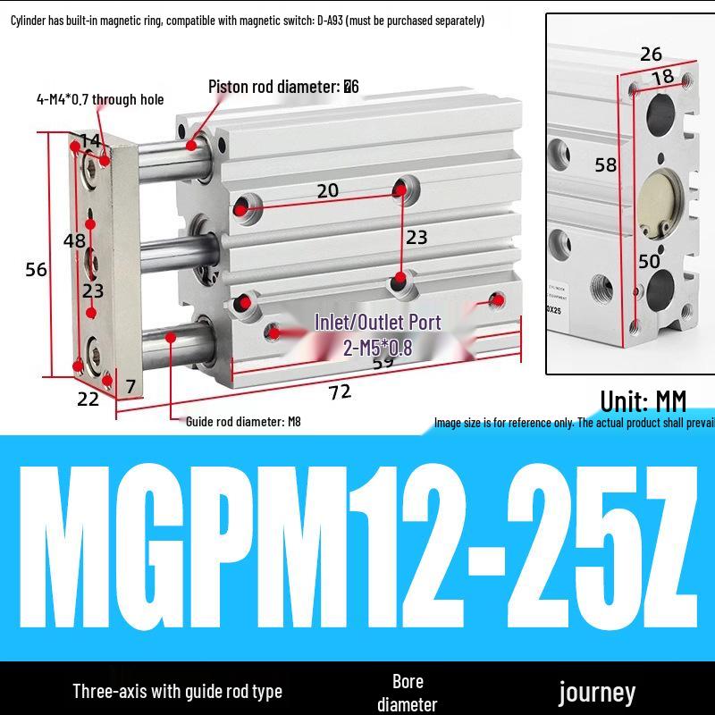 Compact Three-Axis Pneumatic Guided Rod Cylinder 12/16/20/25/32-10/20/40/50/75z