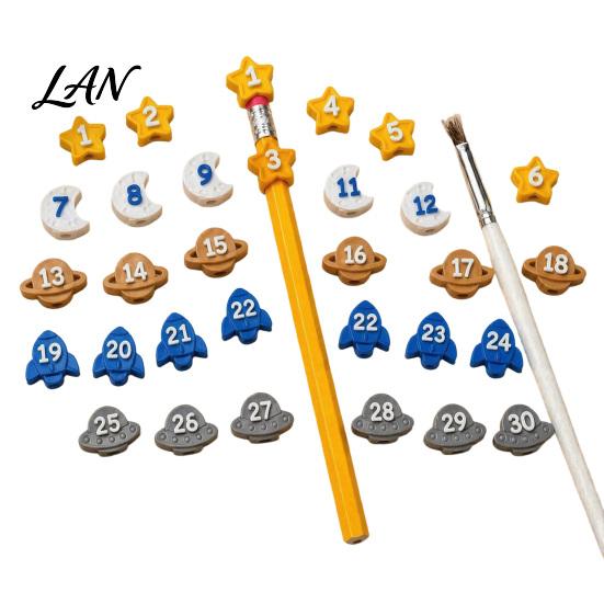 Numbered Pencil Caps for Primary School Cute Toppers, Lovely Charms, Pen Soft Elastic Pencils Toppers Decorations Supplies Classroom Rewards Silicone