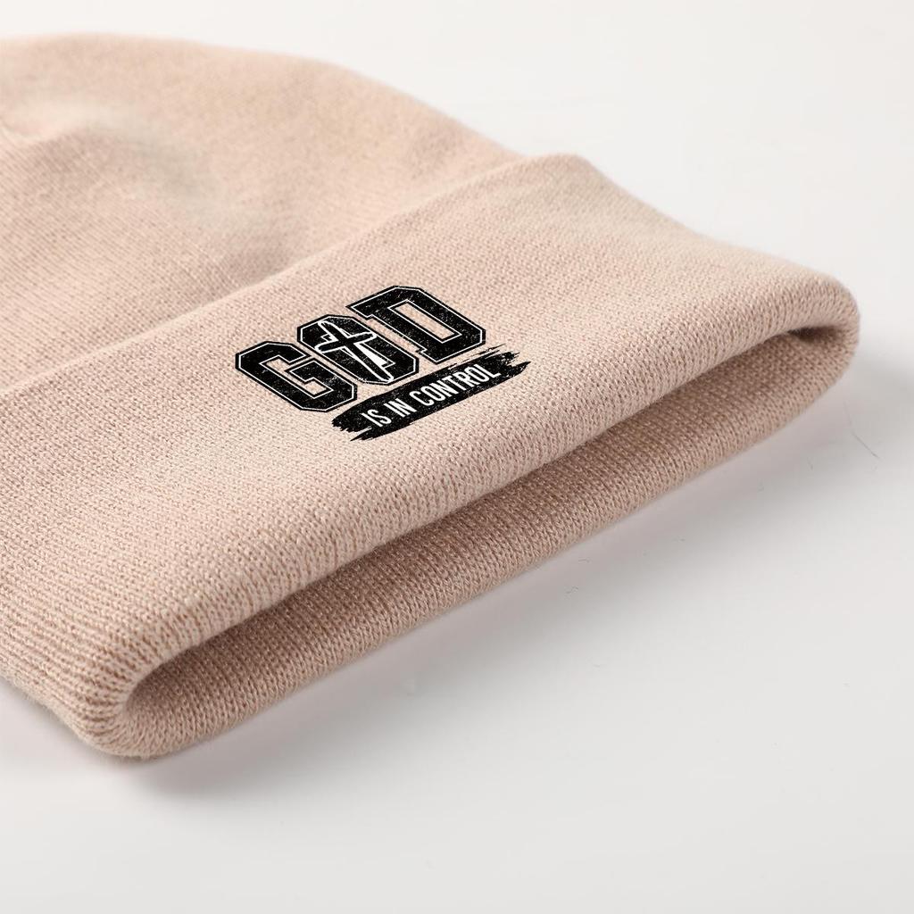GOD IS IN CONTROL" Winter Knit Cap Beanie, Skull Cap Autumn Stretchable Solid Bobble Hat Knitted Hat Beanie