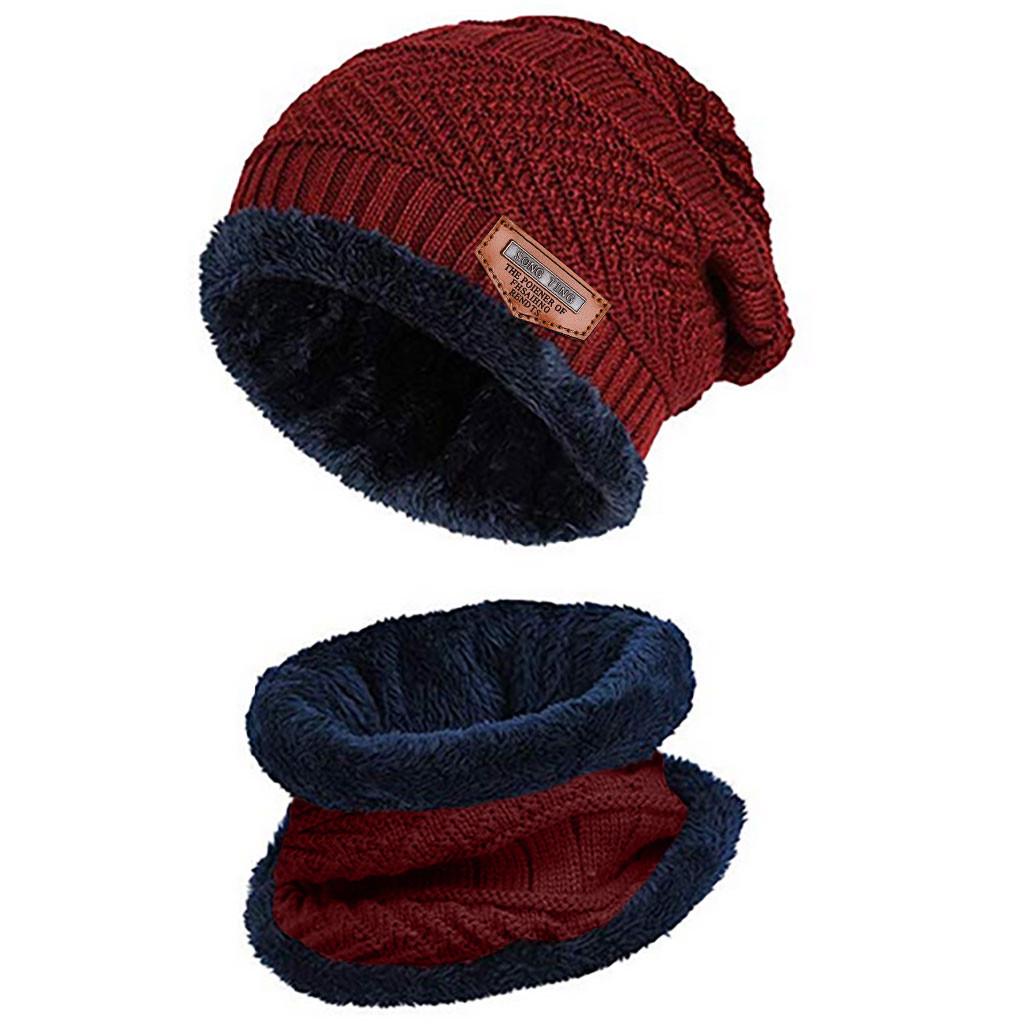 Men Warm Winter Thicken Hat And Scarf Two-Piece Knit Windproof Cap