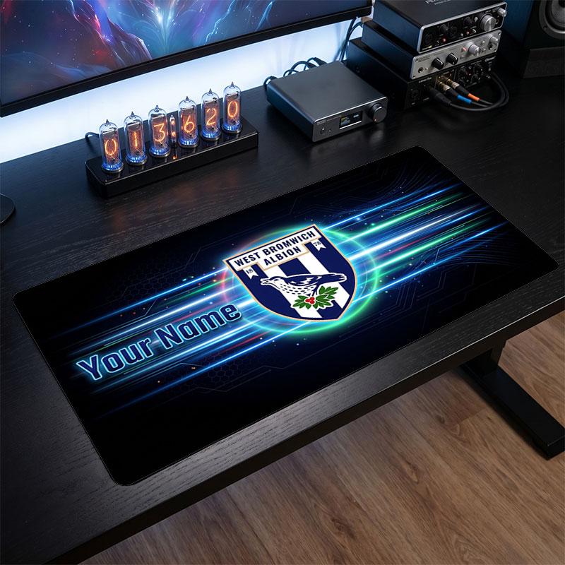 West Bromwich Albion Custom Large Mouse Pad, Personalized Name Text Print, Football Logo Non‑Slip Desk Mat Gaming Gift