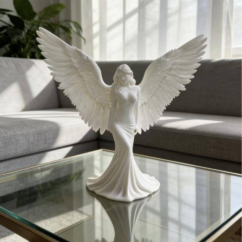 3D Printed Goddess Angel Statue Pure White Wings  Ornament for Living Room Desktop Spiritual Decor