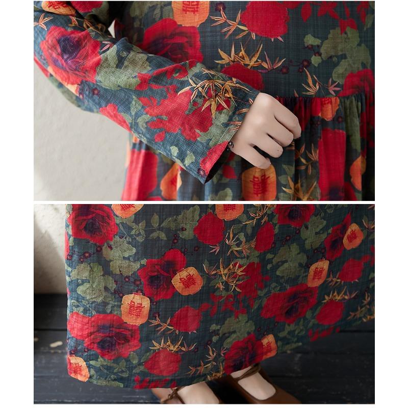 DIMANAF Большой размер Новое женское платье Цветочное Хлопковое Осенний стиль Праздничное Платье с принтом Леди Винтажное Свободное Повседневное Макси-платье 2024