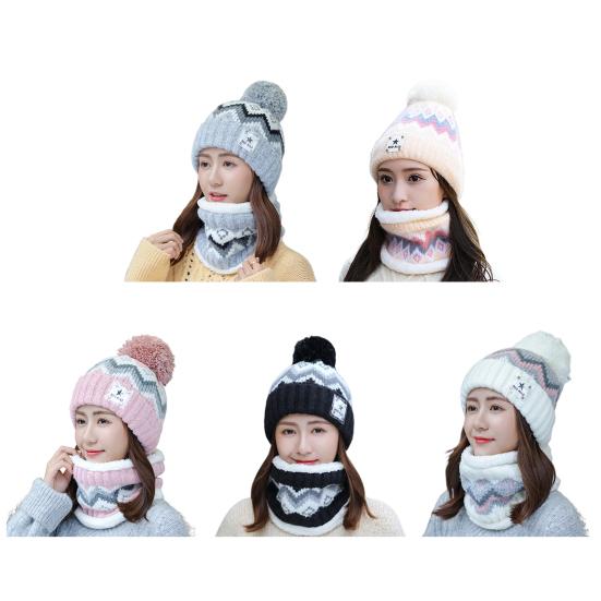 2 шт./комплект, женская зимняя шапка и шарф, плюшевый декоративный мяч, контрастный цвет, толстая плюшевая линия, морозостойкая шапочка для катания на лыжах, катания на коньках, езды на велосипеде, шея, защитная кепка