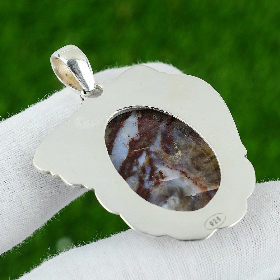 925 Silver Oval Rainbow Jasper Gemstone Wife Bezel Art Deco Elegant New Pendant