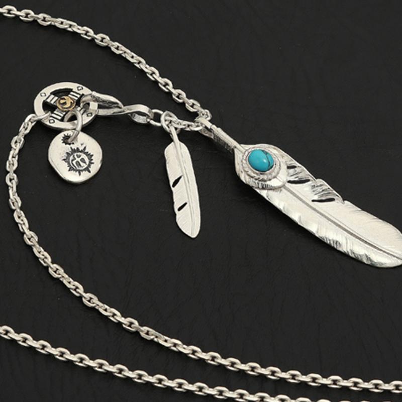 S925 Sterling Silver Jewelry Thai Silver Takahashi Goro Classic Feather Inlaid Turquoise Sweater Pendant