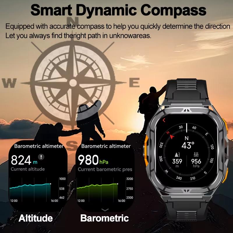 2026 Новые двухчастотные GPS-смарт-часы для мужчин, 1,96-дюймовый HD AMOLED-экран, компас, Bluetooth-звонки, 5ATM водонепроницаемые, спортивные смарт-часы