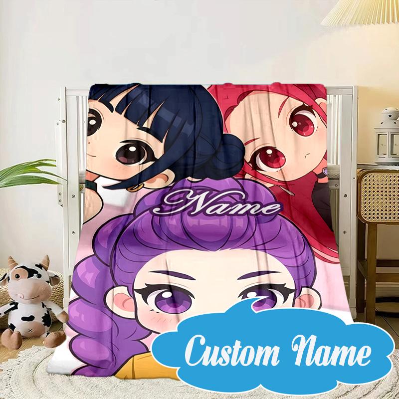 Custom Name KPop Cartoon Blanket bed sofa Blanket Flannel Blanket for Camping, Hiking, Picnic Essentials,gift for Fan family