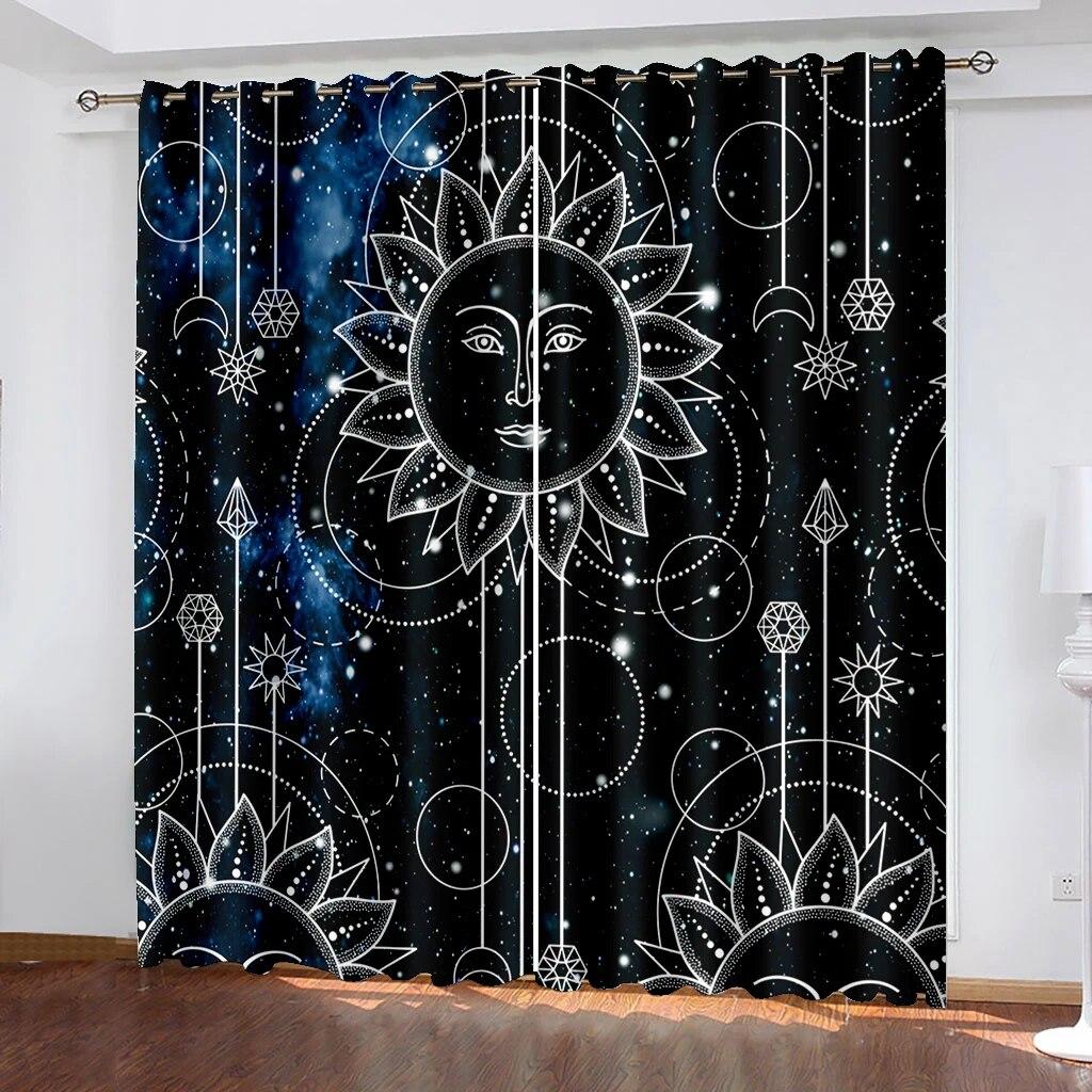 Графические шторы с принтом Солнца, Луны, звездного неба, карманные шторы для гостиной, кухни, офиса, украшения, шторы, украшение для дома