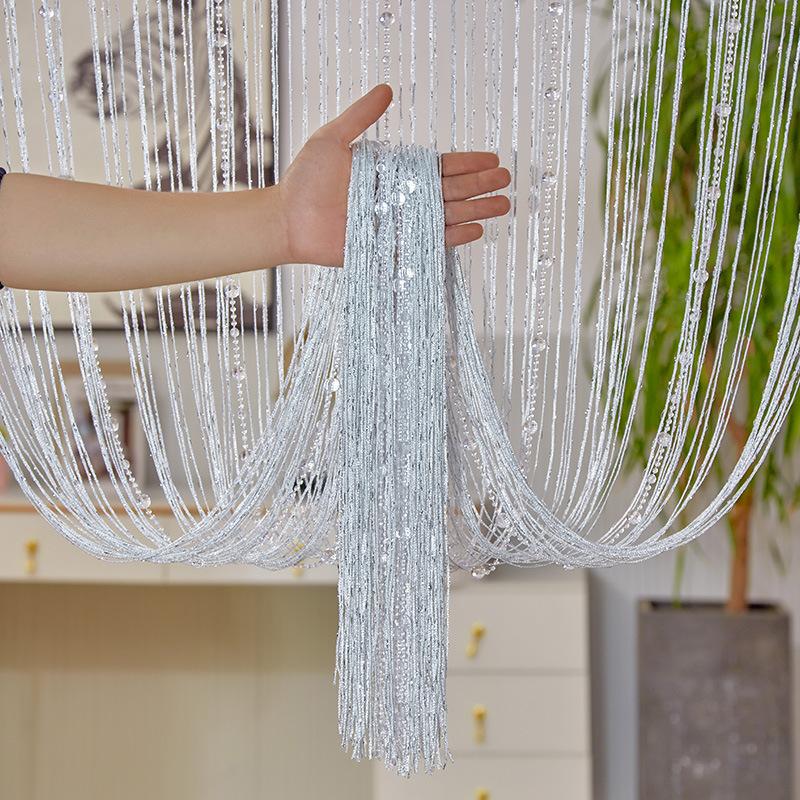 Living Room Divider Crystal Bead String Curtain 1X2 M Tassel Fringe Door Curtain for White Salon and Sheer Wedding Decoration