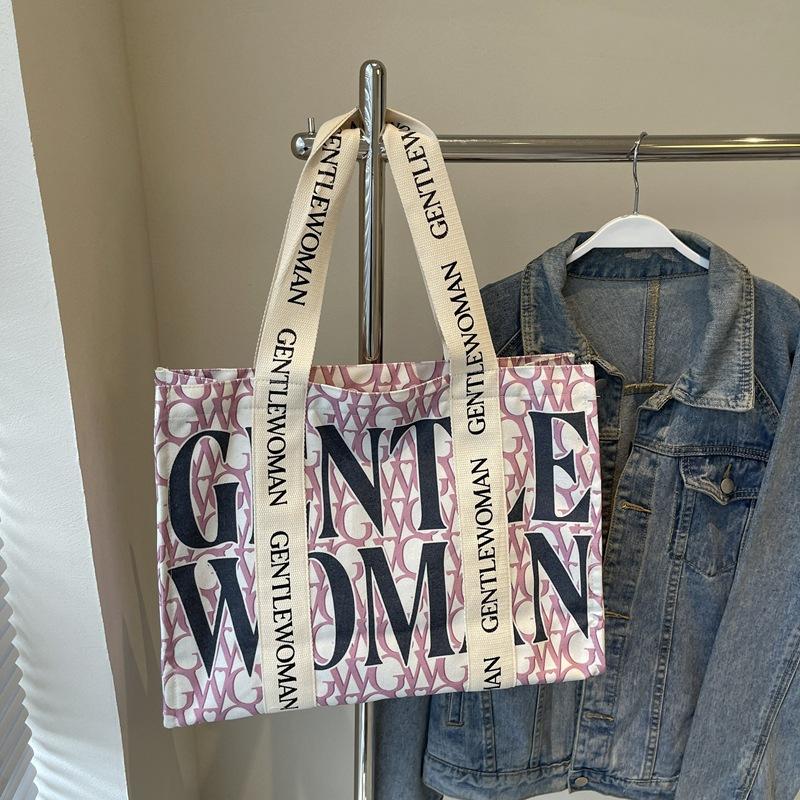 Холщовая сумка-тоут с алфавитом большой вместимости, женская, 2025, новая модная нишевая сумка через плечо, студенческая сумка для занятий, сумка для поездок на работу