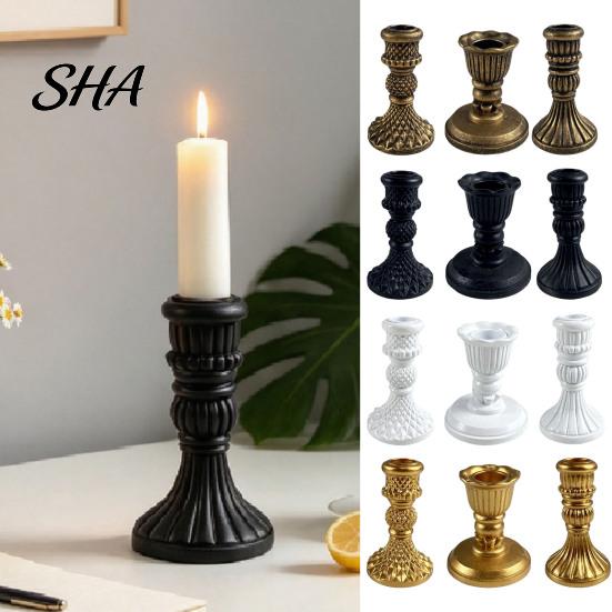 Vintage Relief Texture Candle Holder Taper Holder, Nostalgic Resin Candlestick Decorative French Style Stand for Wedding Party Dinning Table