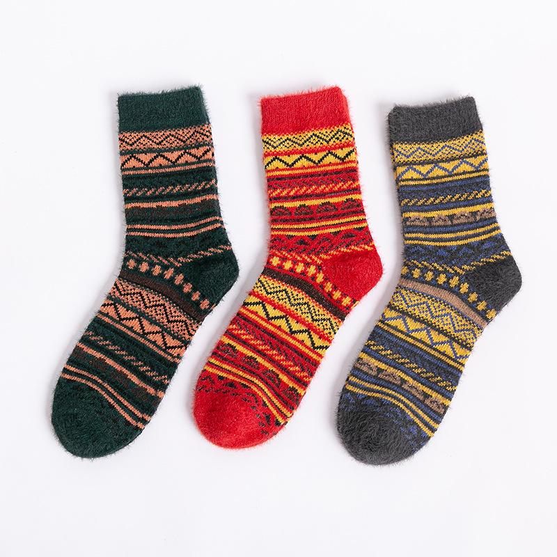 3 пары новых женских зимних толстых теплых носков-труб из кроличьей шерсти с искусственным мехом хорька