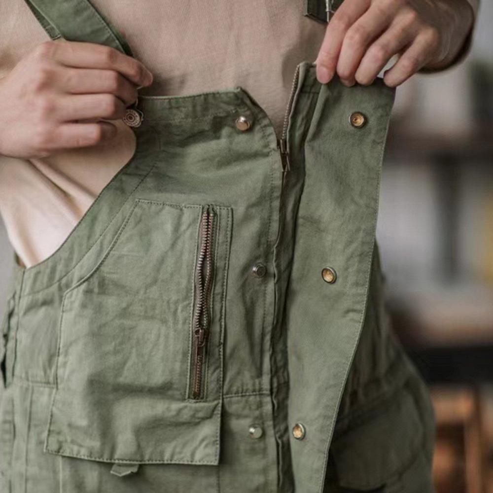 Свободные повседневные комбинезоны Мужские прямые комбинезоны Комбинезоны American Retro Ami Khaki Trend Универсальные цельные брюки с подтяжками