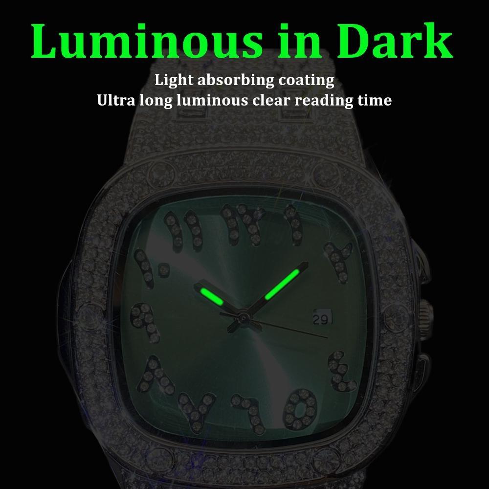 Luxury Diamond Watch for Men Hip Hop Style Bling Iced Out Wristwatch Fashion Square Steel Waterproof Clock