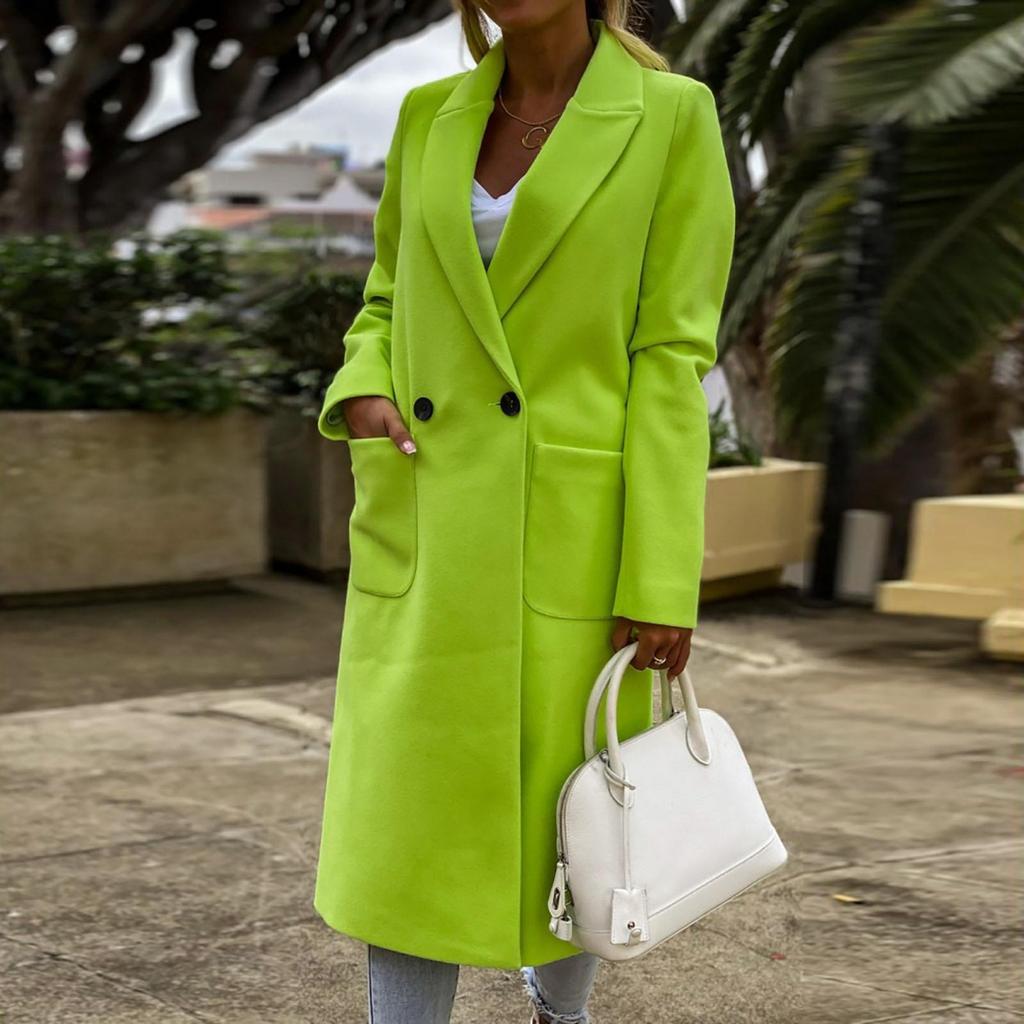 Women's Fashion Autumn And Winter Long-Sleeved Lapel Long Tweed Coat Windbreaker Jacket