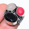 Черная шпинель, лунный камень Ручная работа Ювелирное изделие из серебра 925 пробы Кольцо Размер 6 J3c64