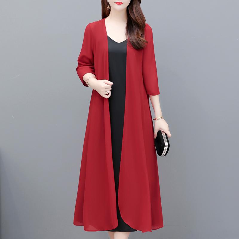 Элегантное шифоновое пальто женское летнее тонкое повседневное женское летнее длинное пончо больших размеров