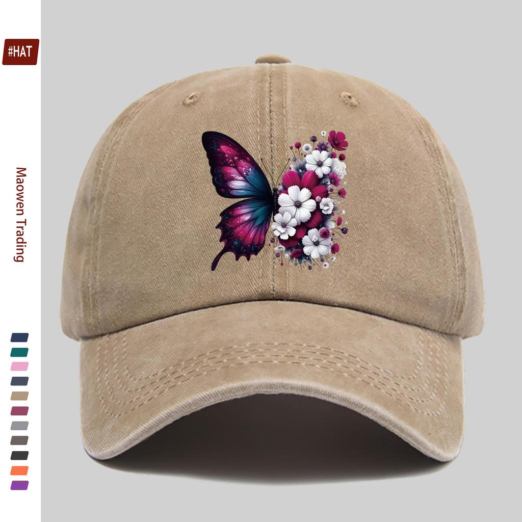 pc Women Vintage Trucker Dad Hat with Butterfly Floral Print Adjustable Buckle Closure Lightweight Baseball Cap Suitable
