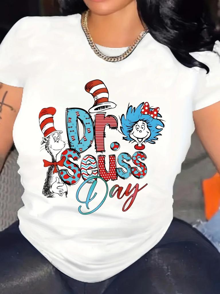 T-shirt Color Cartoon Printing Soft Blended Round Neck Short-sleeved Spring and Summer Ideal Choice