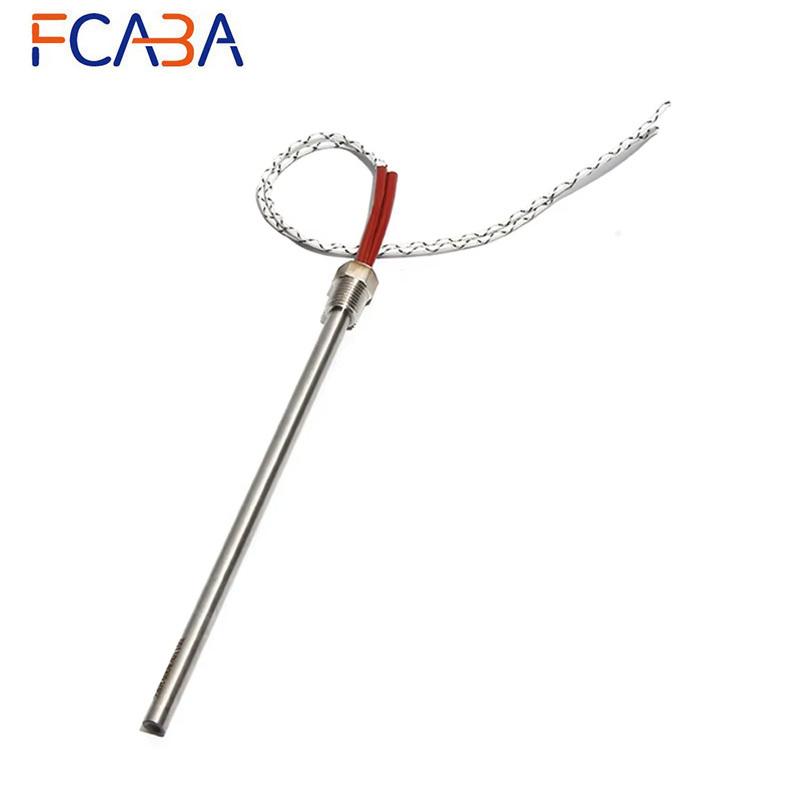 FCABA 8mm Dia 350~600mm DN8/12mm Threaded Single-head Heating Tube 110V/220V/380V 201 Stainless Steel Heating Rod with Nut