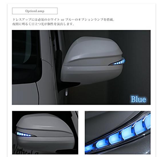 HIACE 200 Series LED Flowing Turn Signal Door Mirror 070 White Pearl Optional Blue LED Lens, Finish,