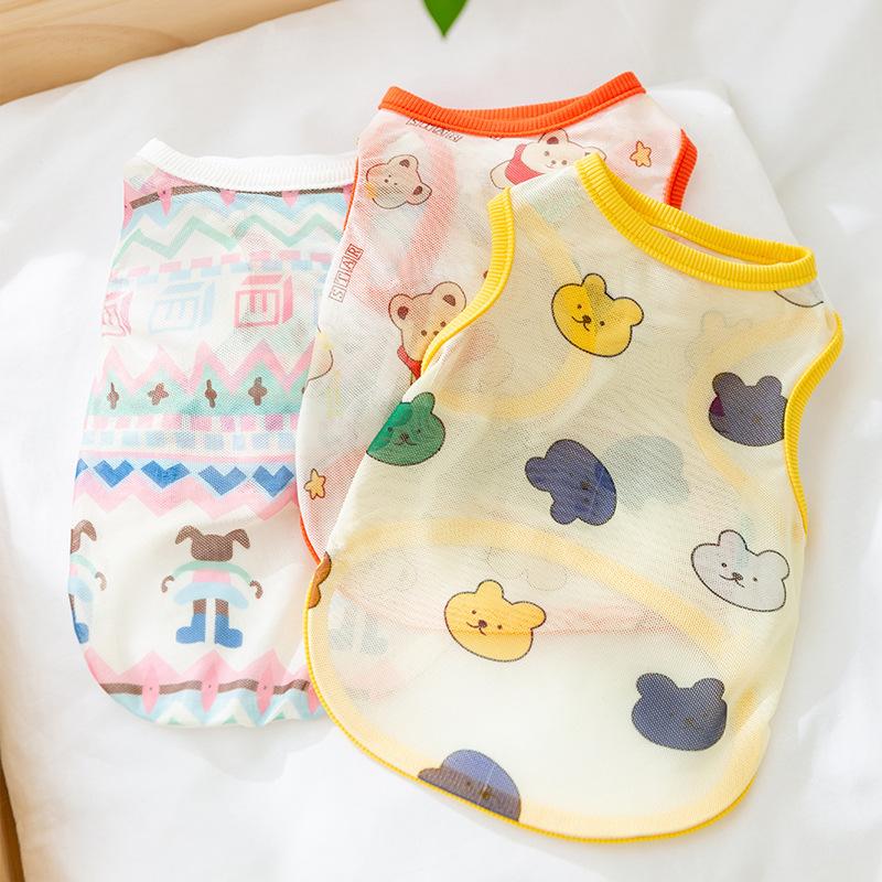Spring and Summer Dog Cartoon Cute Colorful Small Animal Mesh Vest Medium and Small Dog Teddy Cat Pet Clothes