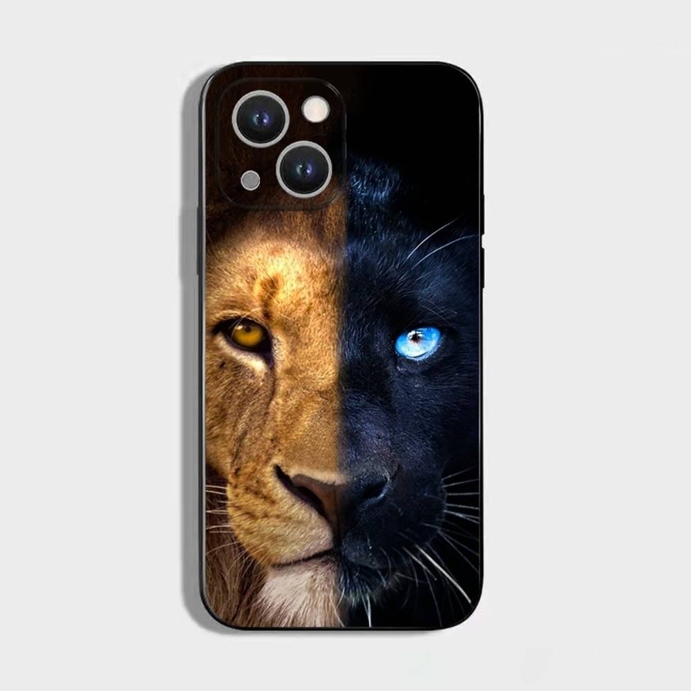 Чехол для телефона с животным Тигр Лев Для iPhone 16,15,14,13,12,11 Plus,Pro Max,XS,X,XR,SE,Mini,8,7,Мягкий Силиконовый Черный Чехол