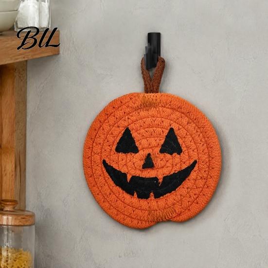 Хэллоуин Кухонная Посуда Тыква Хлопковая Веревка Подставка под Стакан, Плетеная Салфетка с Забавным Лицом, Железные Многоразовые Подставки под Напитки, Декоративная Салфетка на Стол для