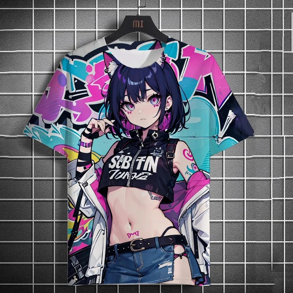 Мужская футболка с рисунком девушки из аниме, 3D-печать, короткий рукав, уличная хип-хоп модная футболка, удобная повседневная мужская футболка