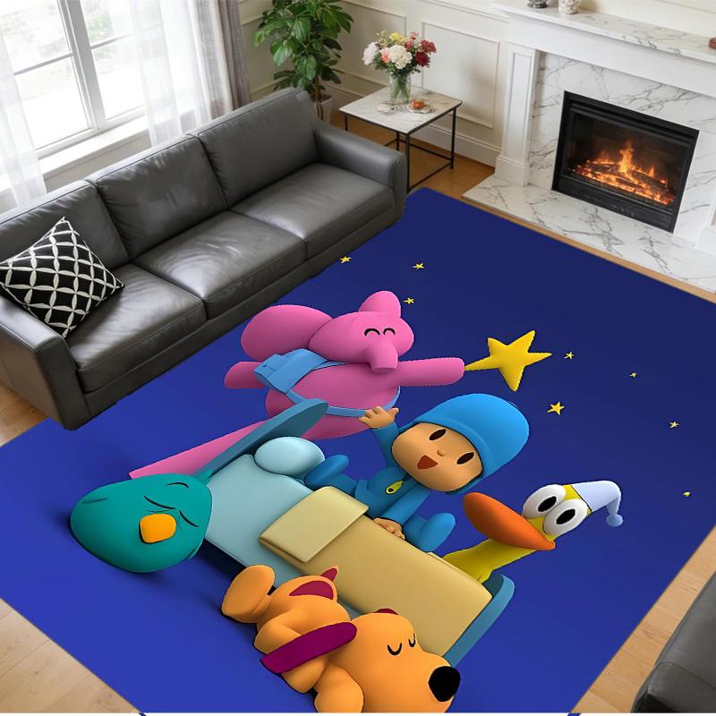Anti‑Slip Crystal Velvet Floor Rug, Pocoyo Design Carpet for Indoor Living Bedroom Home Decoration