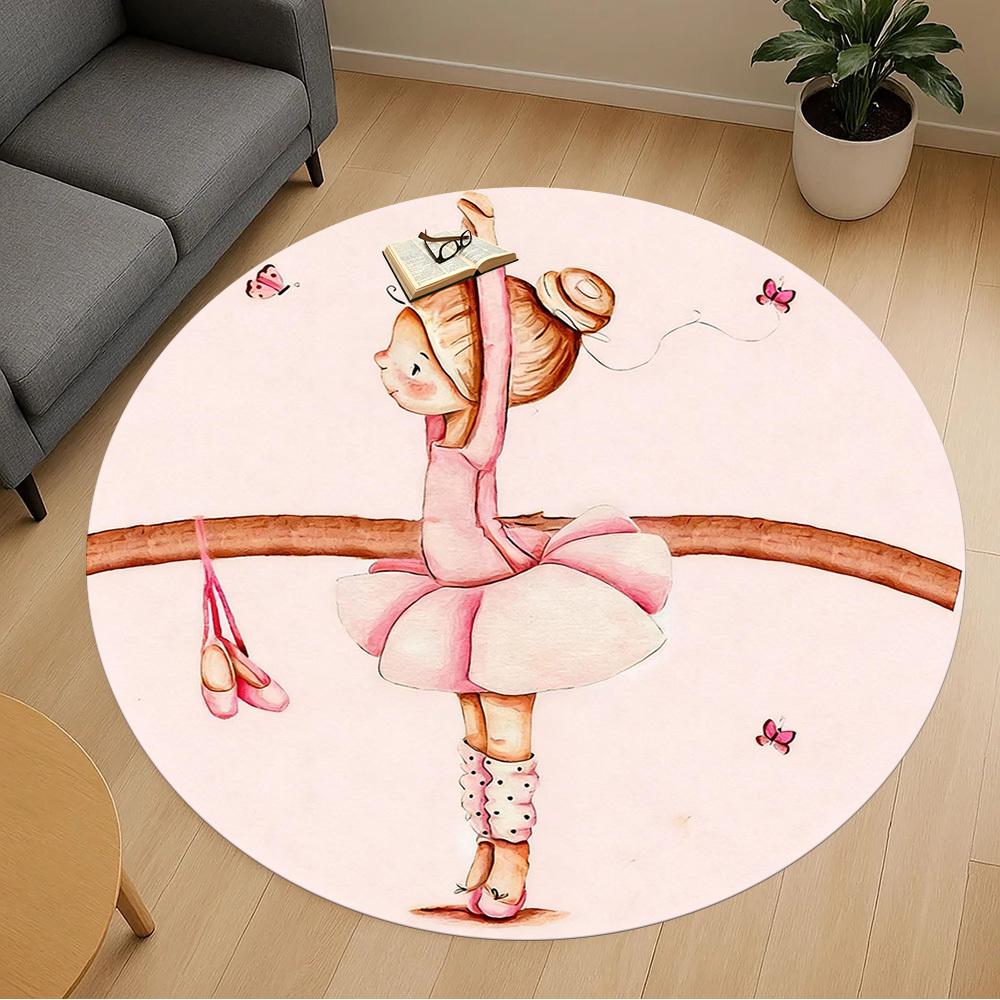 1pc Ballerina Butterfly Round Chair mat office Area Rug - Non-Slip, Floor Mat for Office, Bedroom, and Indoor Decor p127238