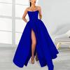 Lady Evening Dress Bandeau Off Shoulder Backless Sleeveless High Split A-line Big
