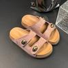 Fashion Double Buckle Design Med Heel Slippers Women Casual Flock Flat Platform Sandal Female Summer 2025 Outwear Non Slip Slides Mujer