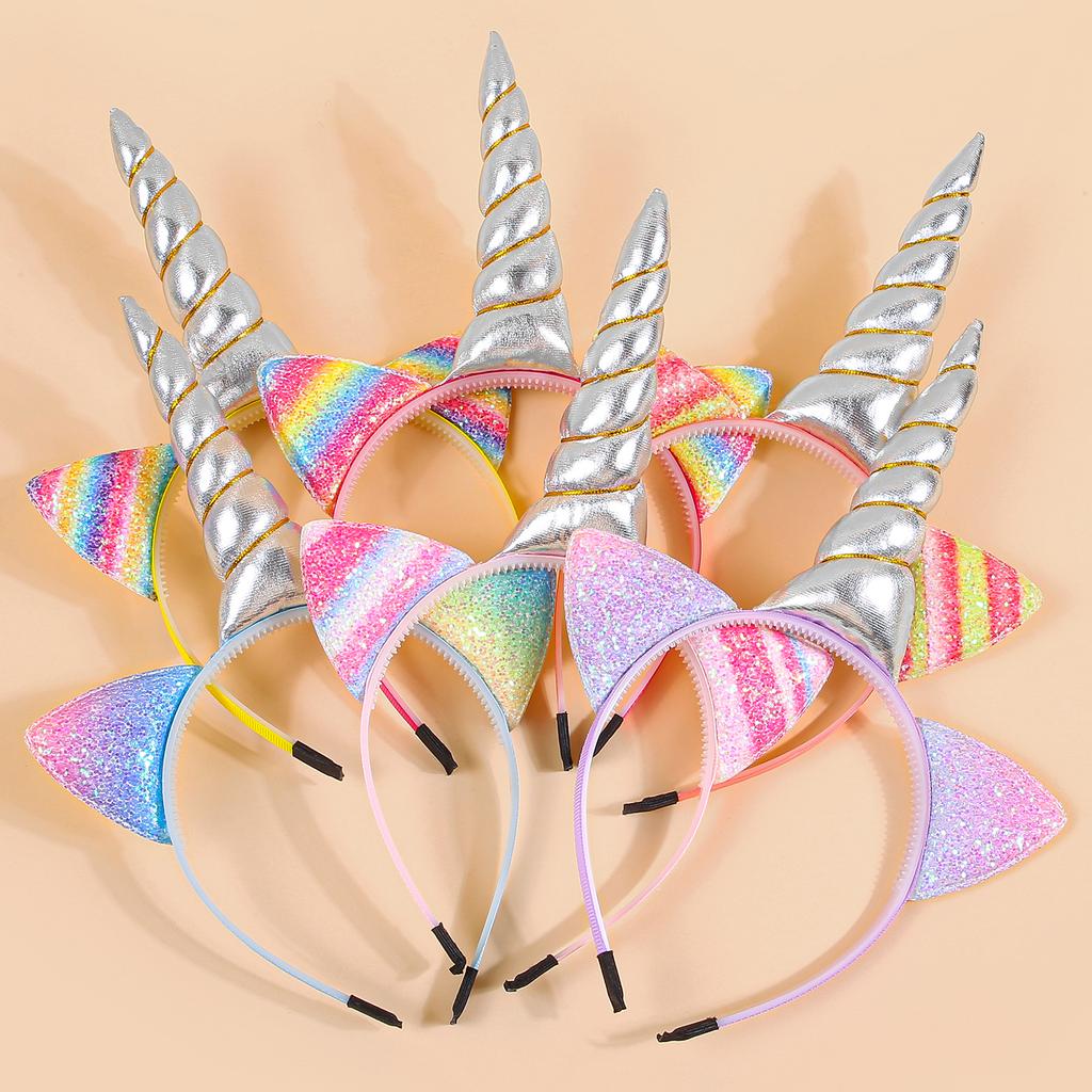 Glitter Cat Ears Headbands Birthday Party Decor Rainbow Cat Ears Hairband Unicorn Headband Kids Children Party Favor Headwear