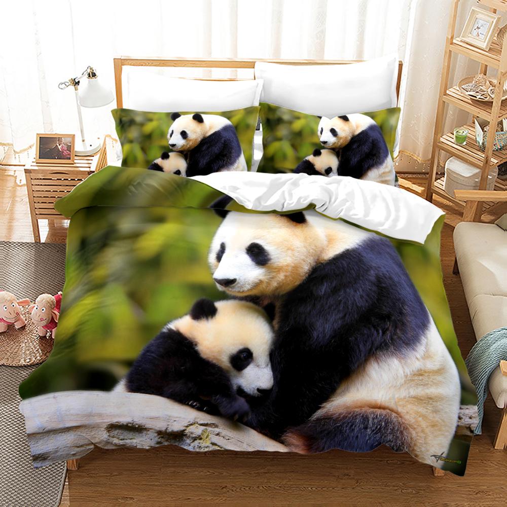 3D Panda Duvet Cover Set King Size Cute Panda Bamboo Bedwear Set Black White Bear Polyester Quilt Cover для мальчика, ребенка, для спальни