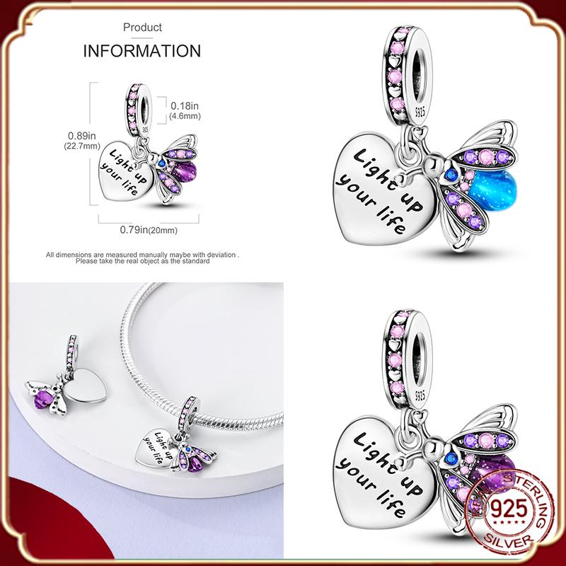 Подвески Plata De Ley S925, серебряный хамелеон, светящийся светлячок, самолет, чемодан, подходит для S925, оригинальные браслеты, кулон, ювелирные изделия своими руками