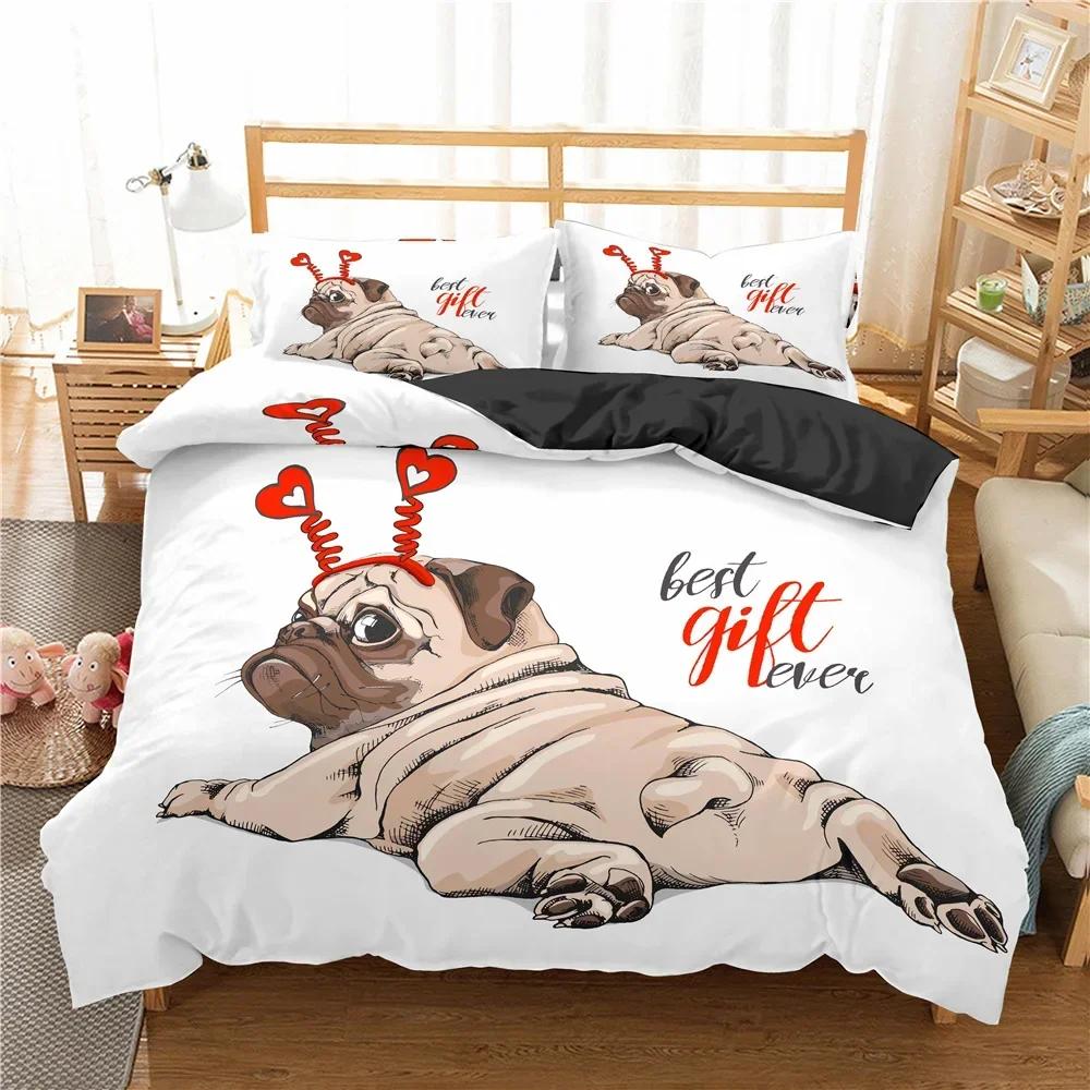 Luxury New 3D Print Cute Animal Bedding Set Cartoon Pug Dog Duvet Cover Sets King Twin Single Size Polyester Quilt Cover
