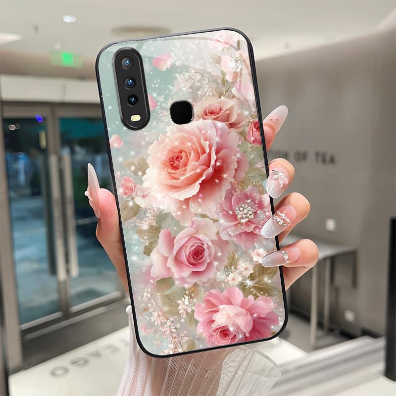 Красивый Цветок Милые Кошки Чехол Для Vivo Y11 2019 1906 Y12 Y17 Y15 Y19 Закаленное Стекло Чехол Для Телефона Защитная Крышка Жесткий Корпус
