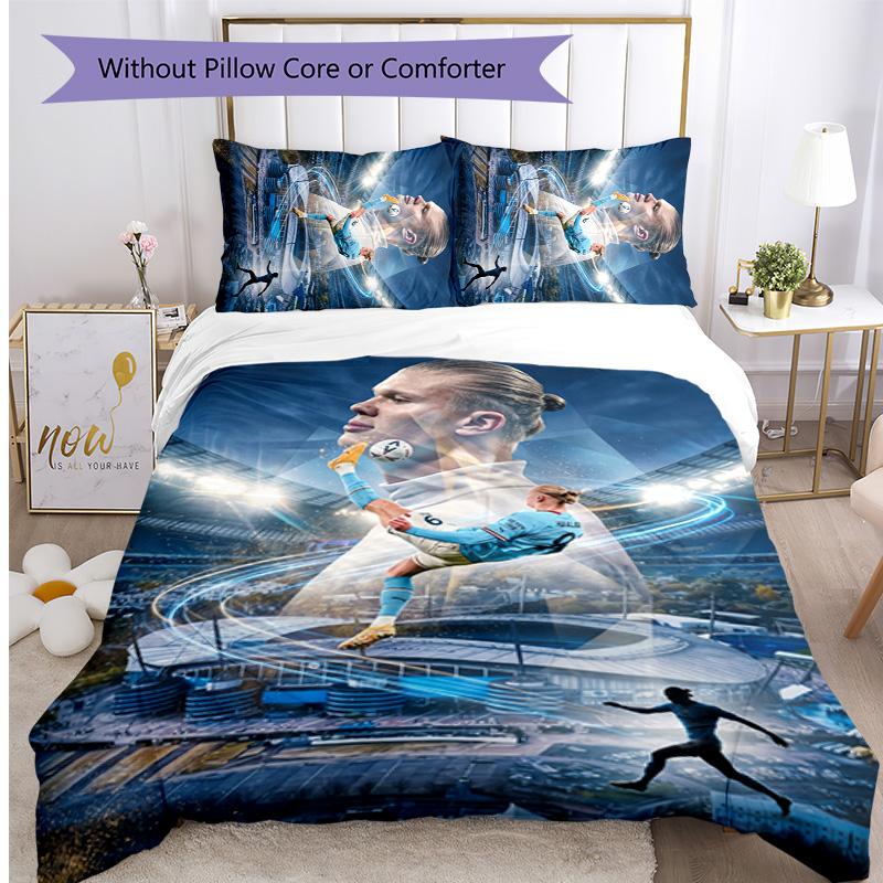 Erling Haaland Printed 3PCS Bedding Set Breathable Duvet Cover with Pillowcases Decorative Bed Linen for Bedroom Home