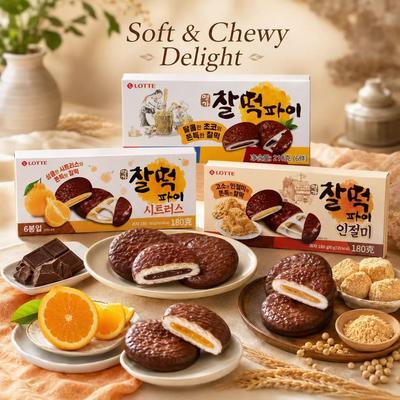 Lotte Рисовый пирог, 3 вкуса | Жевательная текстура моти, Насыщенный вкус начинки, Удобный снек